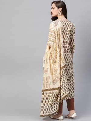 Beige printed cotton kurta-suits 3