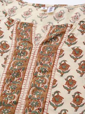 Beige printed cotton kurta-suits 4
