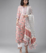 Peach printed cotton kurta-suits