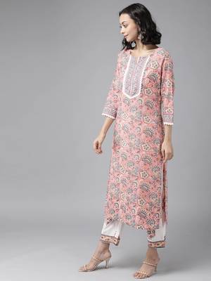 Peach printed cotton kurta-suits 2