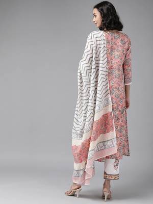 Peach printed cotton kurta-suits 3
