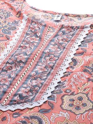 Peach printed cotton kurta-suits 5