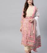 Pink printed cotton kurta-suits