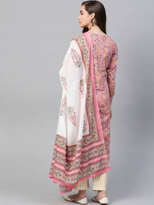 Pink printed cotton kurta-suits 2