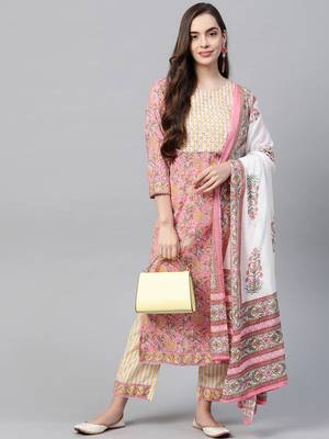 Pink printed cotton kurta-suits 4