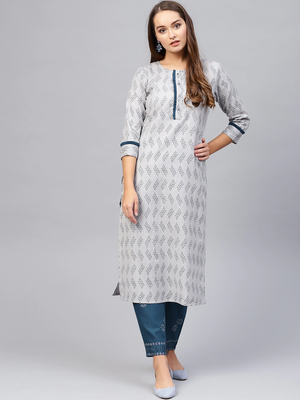 Grey printed cotton kurti-trouser 1