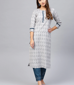 Grey printed cotton kurti-trouser