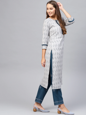 Grey printed cotton kurti-trouser 2