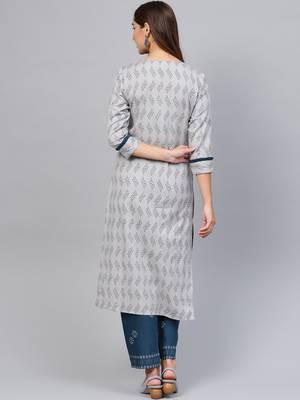 Grey printed cotton kurti-trouser 3