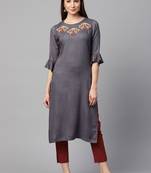Grey embroidered rayon kurti-trouser