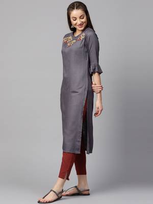 Grey embroidered rayon kurti-trouser 2