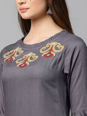 Grey embroidered rayon kurti-trouser 4