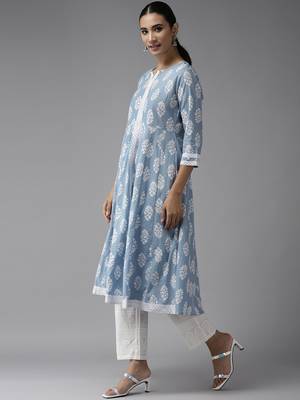 Blue embroidered cotton kurta-suits 2