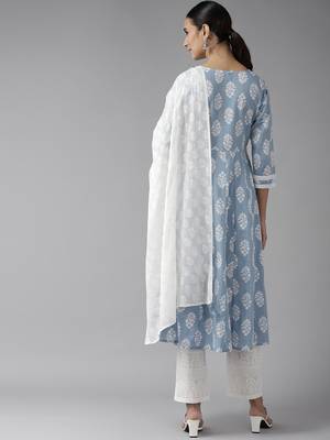 Blue embroidered cotton kurta-suits 3