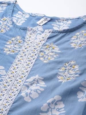 Blue embroidered cotton kurta-suits 4