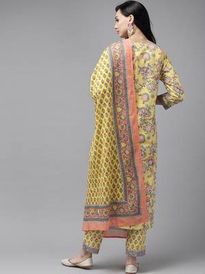 Yellow printed cotton kurta-suits 3