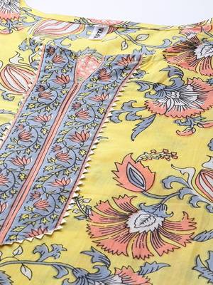 Yellow printed cotton kurta-suits 4