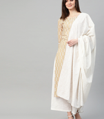 Beige printed cotton kurta-suits