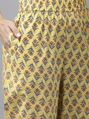 Yellow printed cotton kurta-suits 5