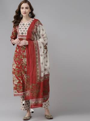Maroon printed cotton kurta-suits 1