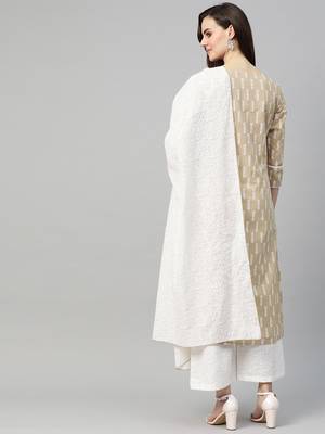 Beige printed cotton kurta-suits 3