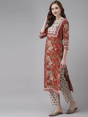 Maroon printed cotton kurta-suits 2