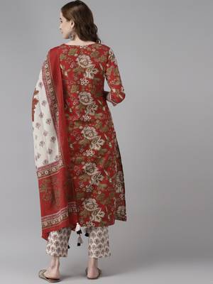 Maroon printed cotton kurta-suits 3