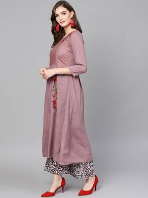 Mauve embroidered rayon palazzo-kurta 2