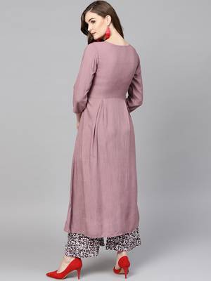 Mauve embroidered rayon palazzo-kurta 3