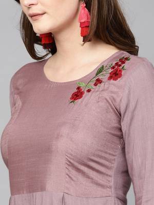 Mauve embroidered rayon palazzo-kurta 4