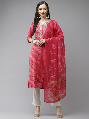 Pink printed cotton kurta-suits 1