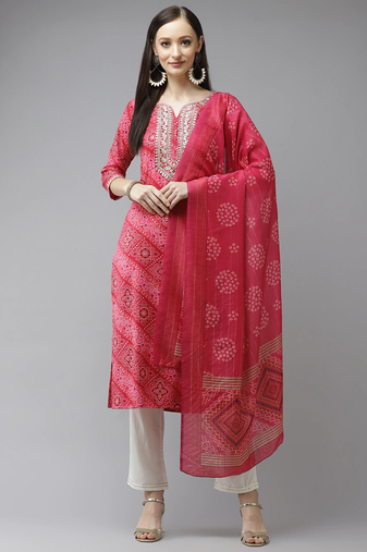 Pink printed cotton kurta-suits