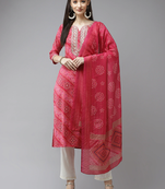 Pink printed cotton kurta-suits
