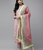 Pink printed cotton kurta-suits