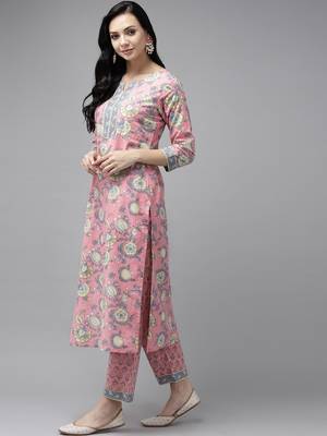 Pink printed cotton kurta-suits 2