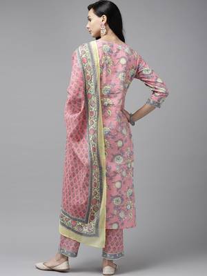Pink printed cotton kurta-suits 3