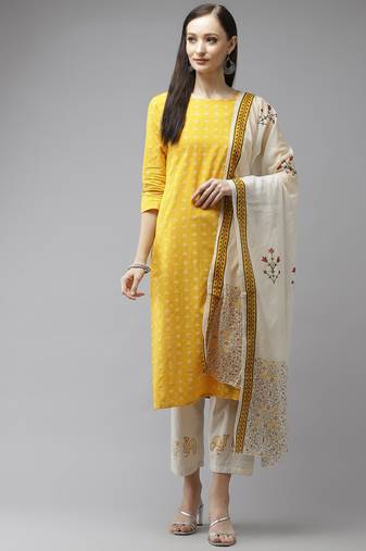 Mustard printed cotton kurta-suits