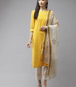 Mustard printed cotton kurta-suits