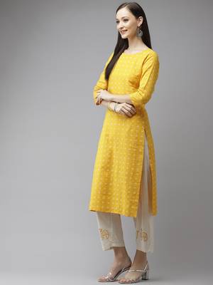 Mustard printed cotton kurta-suits 2
