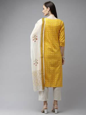 Mustard printed cotton kurta-suits 3