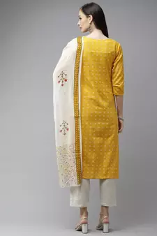 Mustard printed cotton kurta-suits