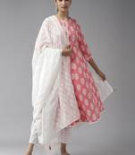 Pink printed cotton kurta-suits