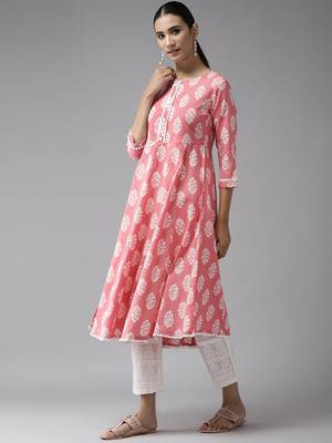 Pink printed cotton kurta-suits 2