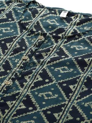 Teal-blue printed cotton kurta pant set 5