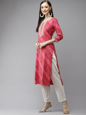 Pink printed cotton kurta-suits 2