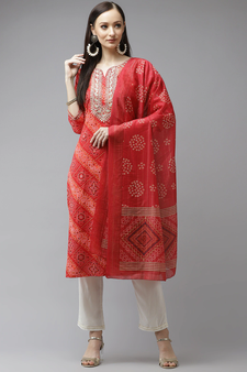 Red printed cotton kurta-suits