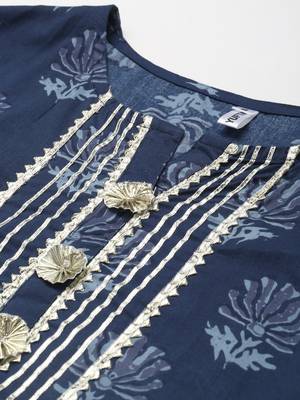Navy-blue printed cotton kurta-suits 4