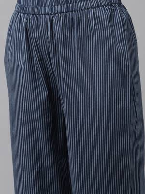 Navy-blue printed cotton kurta-suits 5