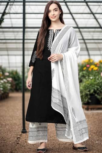 Black embroidered cotton kurta-suits