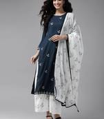 Navy-blue embroidered rayon kurta-suits